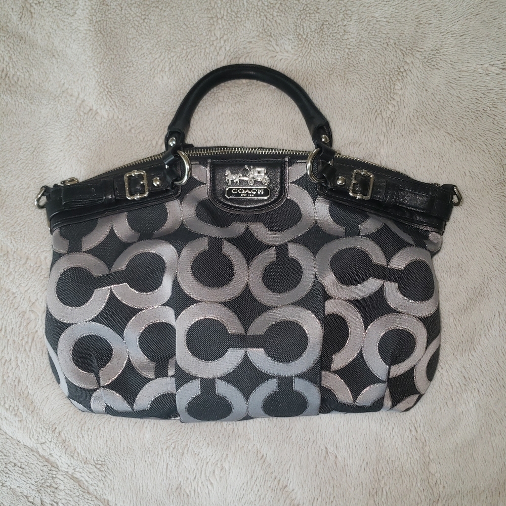 Coach Black and Gray Signature Handbag - Picture 4 of 13